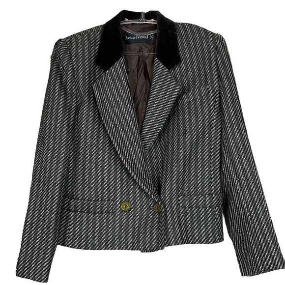Vtg Louis Feraud Virgin Wool Velvet Buttoned Blazer Jacket Gray-Brown Size US 8